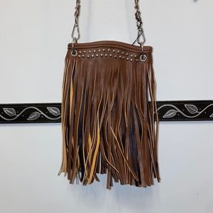 Dark Brown Jeweled Tassel Crossbody Bag